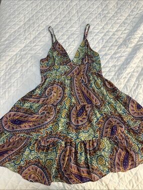 Subdued Paisley Print Spaghetti Strap Dress in Multi-Color